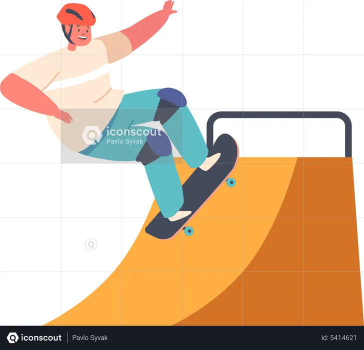 Young Boy In Jumping On Skateboard  Illustration