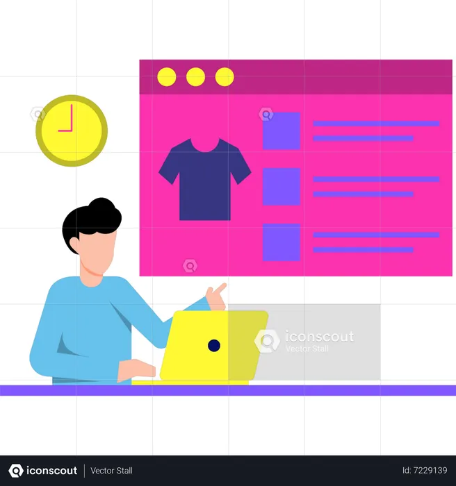 Young boy is shopping online  Illustration