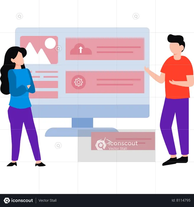 Young boy is talking to a girl about business development  Illustration