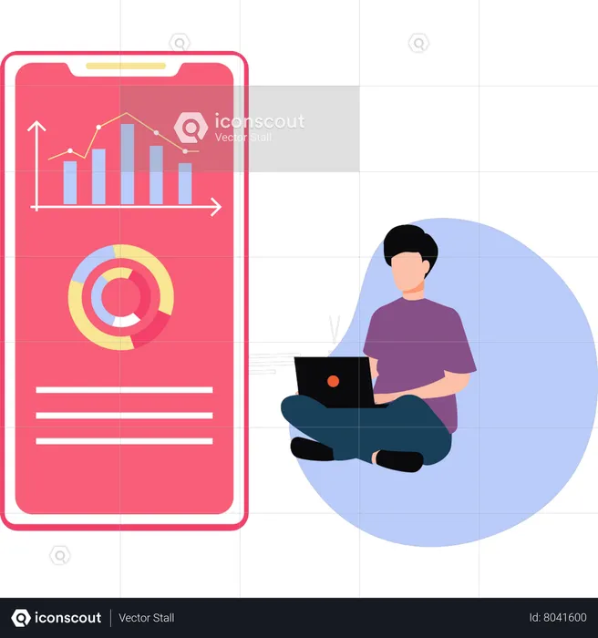 Young boy is working on a chart graph  Illustration