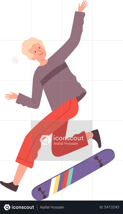 Young Boy Jumping on Skateboard  Illustration
