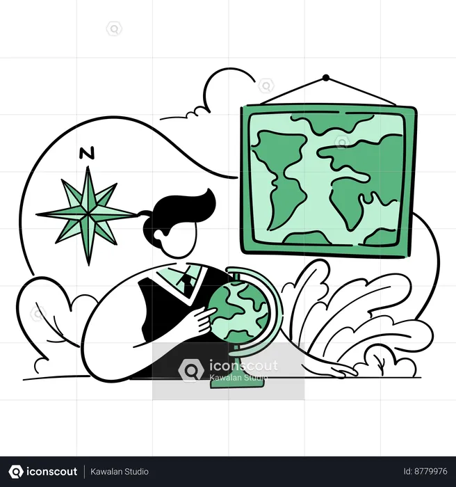 Young boy learning geography in geography class  Illustration