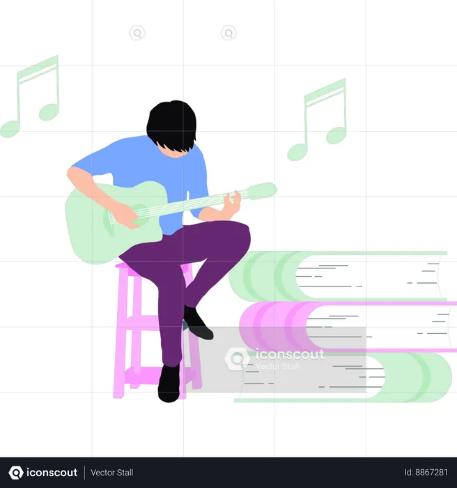 Young boy learning how to play guitar  Illustration