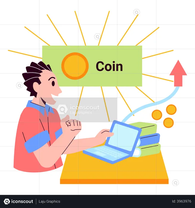 Young boy learning to earn money through online course  Illustration