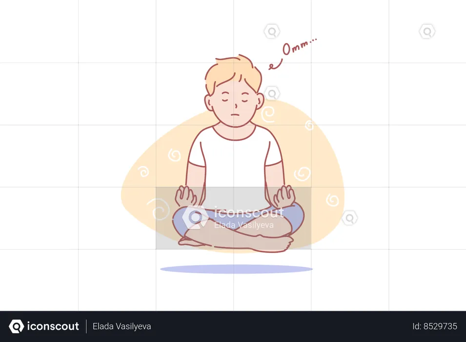 Young boy levitating in meditation  Illustration