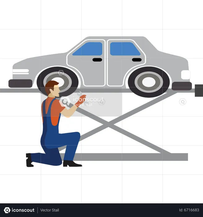 Young boy lifted car up for service  Illustration
