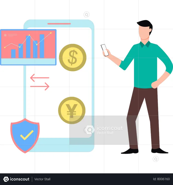 Young boy looking at economy graph  Illustration