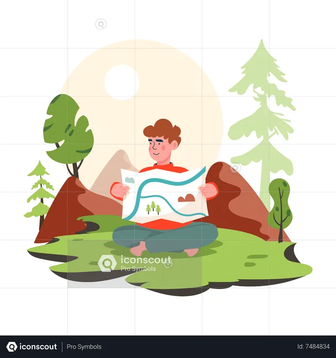 Young boy looking tourist map  Illustration