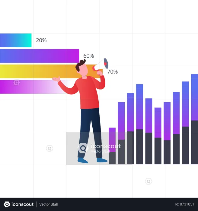 Young boy making announcement for business statistics  Illustration