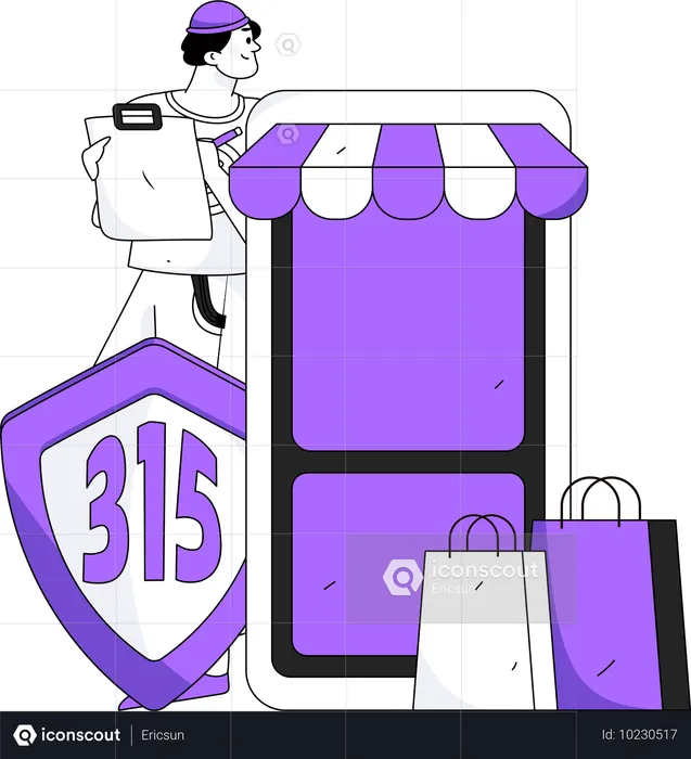 Young boy making online shopping list using 315 security code  Illustration