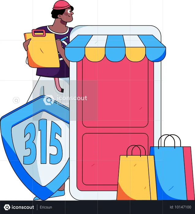 Young boy making online shopping list using 315 security code  Illustration