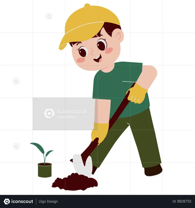 Young Boy Planting Tree  Illustration