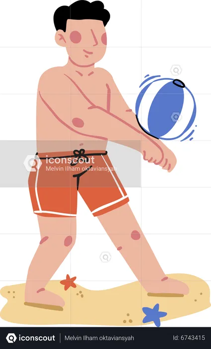 Young boy Playing Volleyball at beach  Illustration