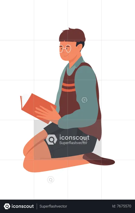 Young boy reading book  Illustration