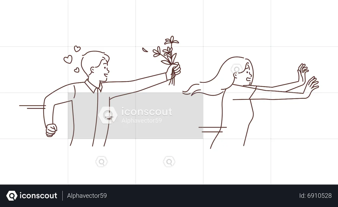 Young boy running for proposing girl  Illustration