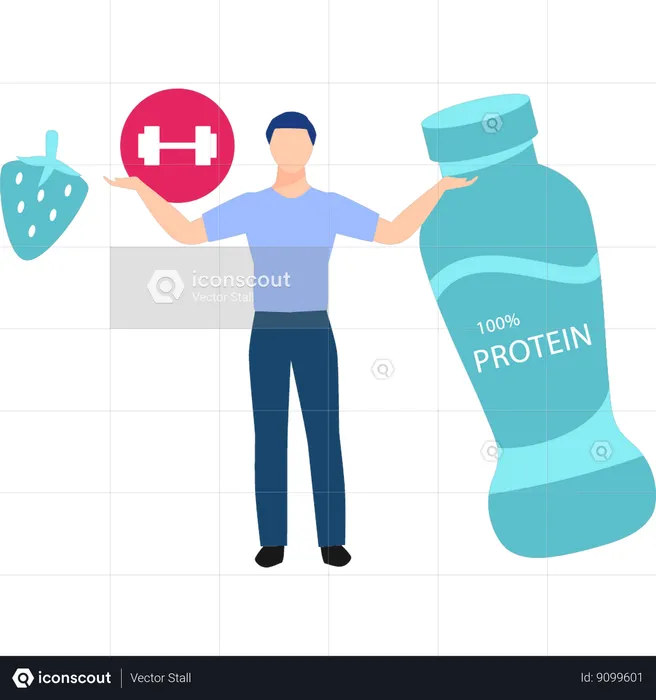 Young boy  showing protein jar  Illustration