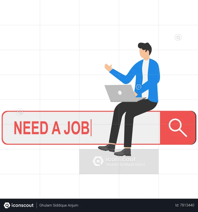 Young boy sitting on the stand needs job  Illustration