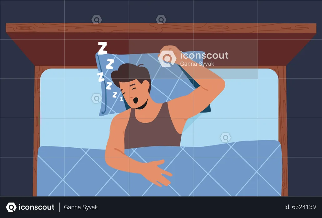 Young boy snoring while sleeping  Illustration