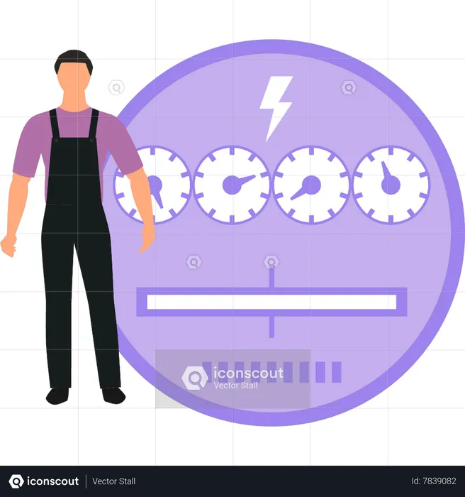 Young boy standing by electricity meter  Illustration