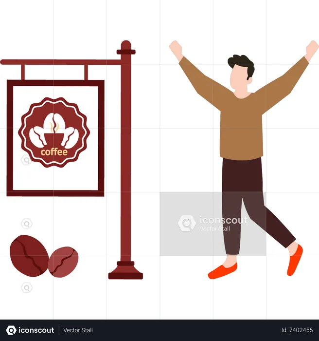 Young boy standing outside cafe  Illustration