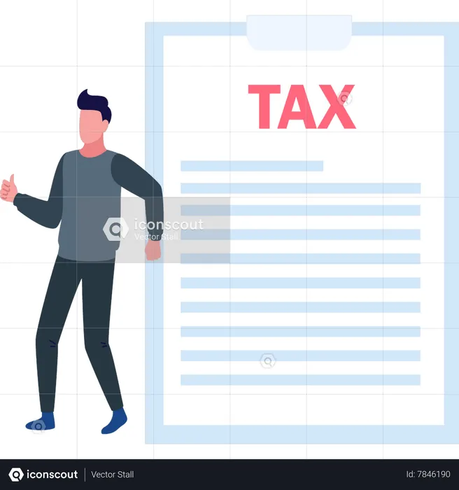 Young boy standing with tax document  Illustration
