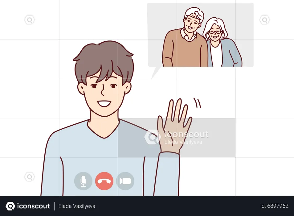 Young boy talking on video call with his grandparents  Illustration