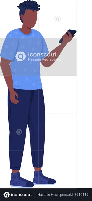 Young boy using smartphone while standing  Illustration