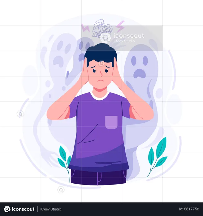 Young boy with confused mind  Illustration