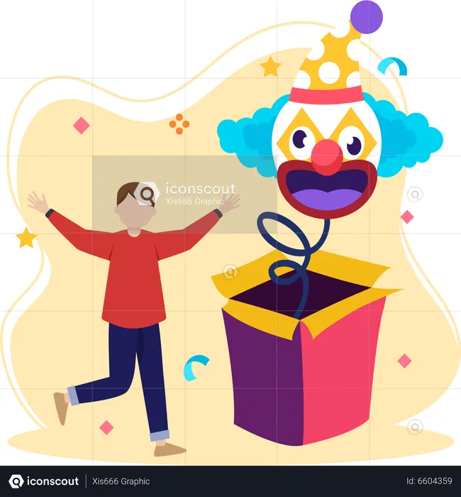 Young boy with joker pop out gift  Illustration