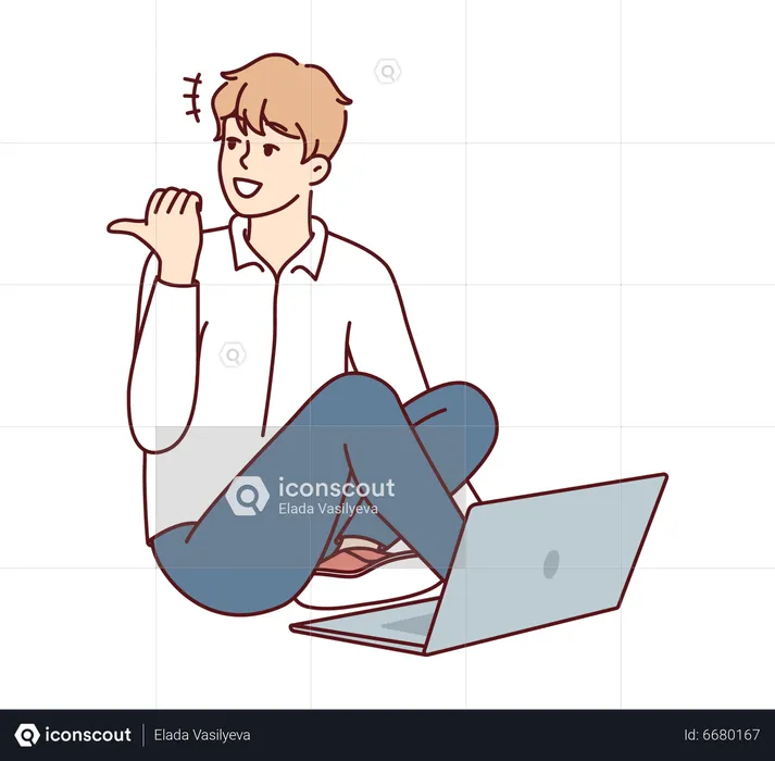 Young boy with laptop  Illustration