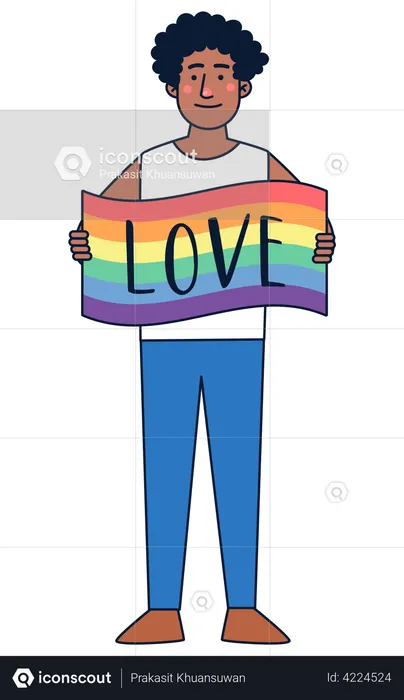 Young boy with rainbow flag  Illustration