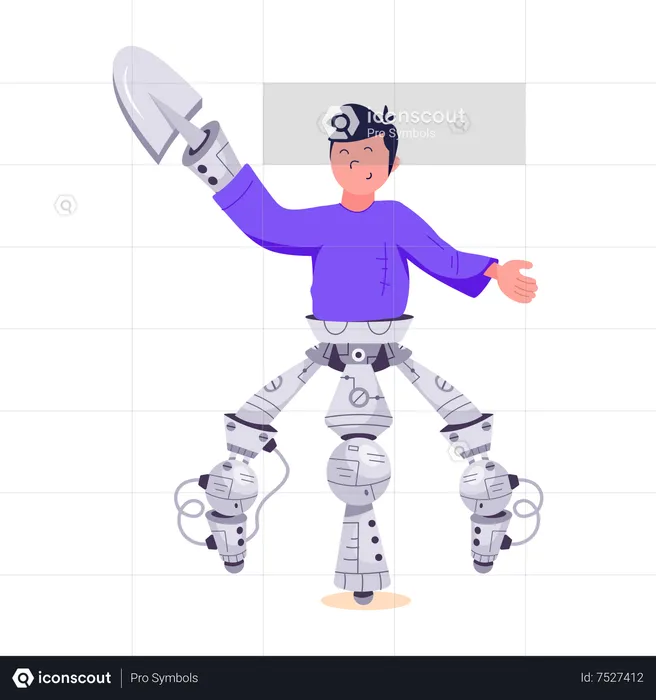 Young boy with robotic hand and leg  Illustration