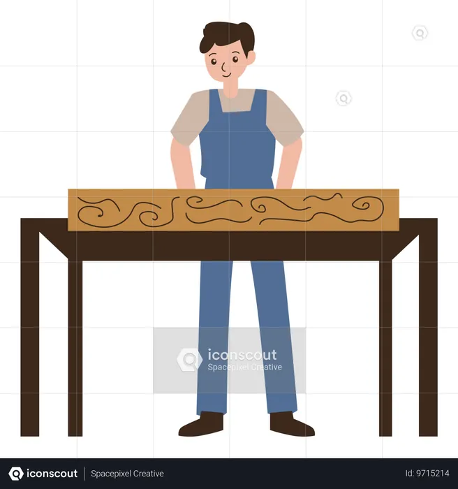 Young boy working as carpenter  Illustration