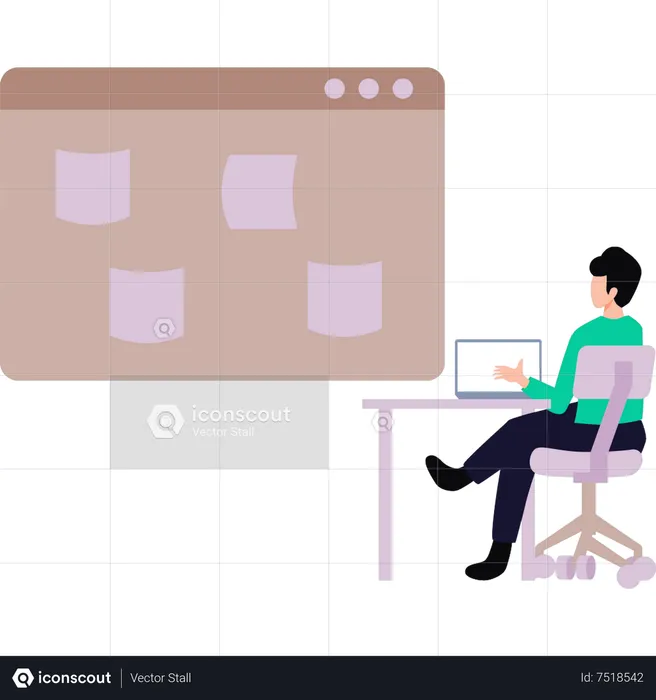 Young boy working at his desk  Illustration