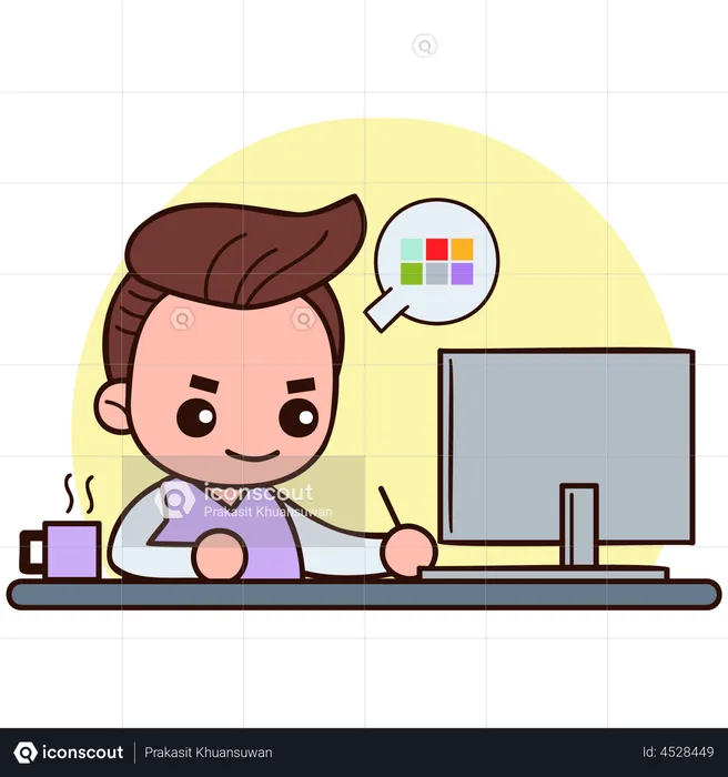 Young Boy Working On laptop  Illustration