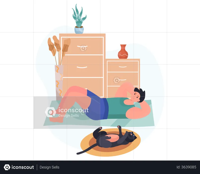 Young boy workout at home  Illustration