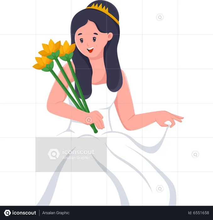 Young Bride holding bunch of Flowers  Illustration