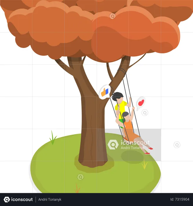 Young brother and sister swinging on seesaw  Illustration