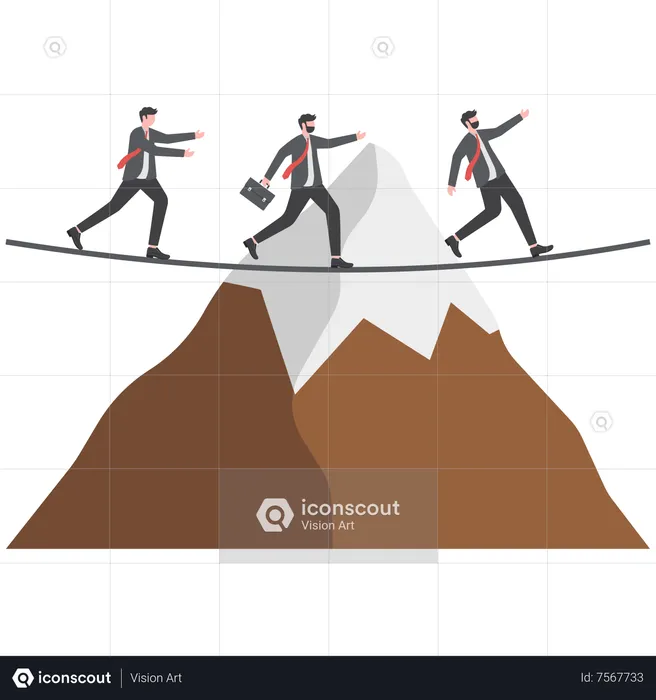 Young business people running and jumping over the mountain peaks on the way to the best professional position  Illustration