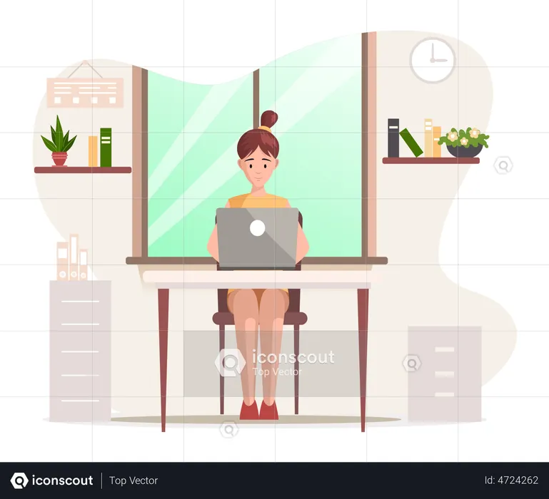 Young business woman is working on laptop  Illustration