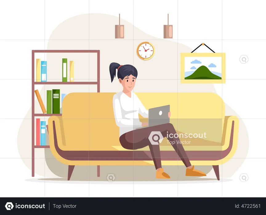 Young business woman is working on laptop  Illustration