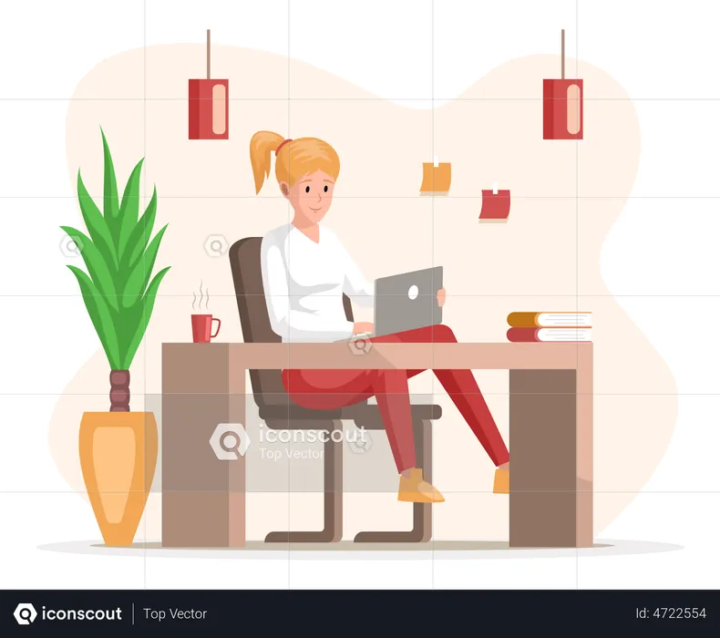 Young business woman is working on laptop  Illustration