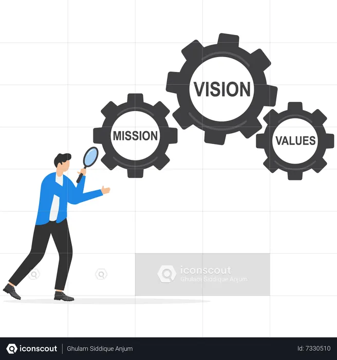Young businessman analyse business mission, vision and values  Illustration