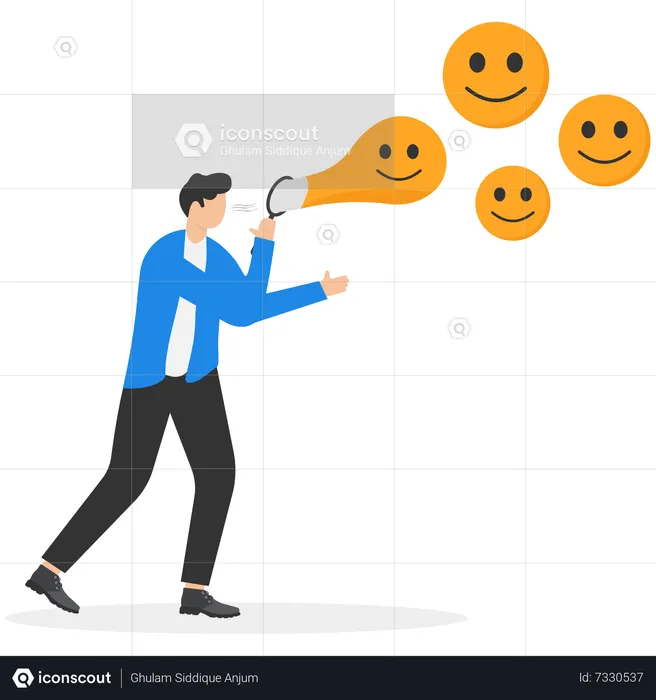 Young businessman blowing big smiley environment  Illustration