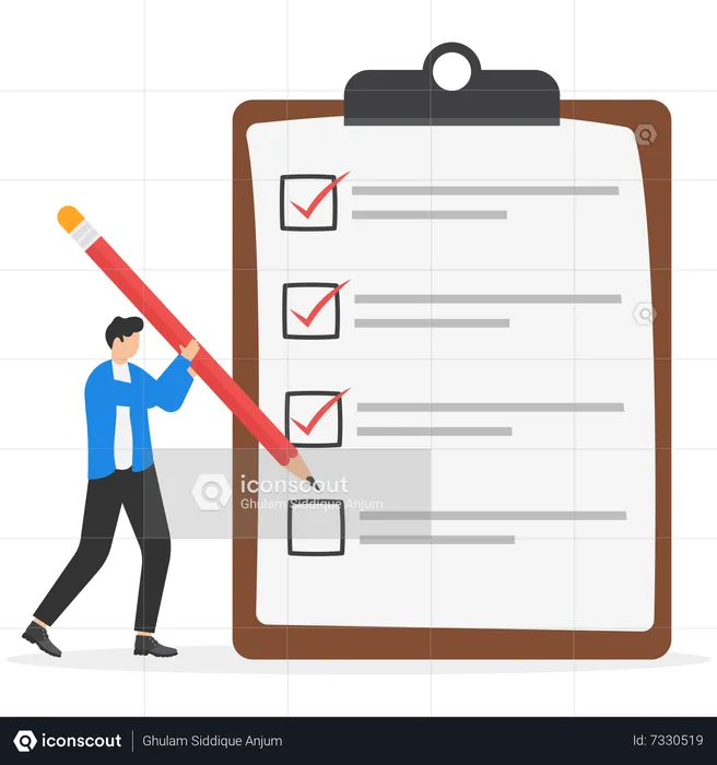 Young businessman checking list with tick mark  Illustration