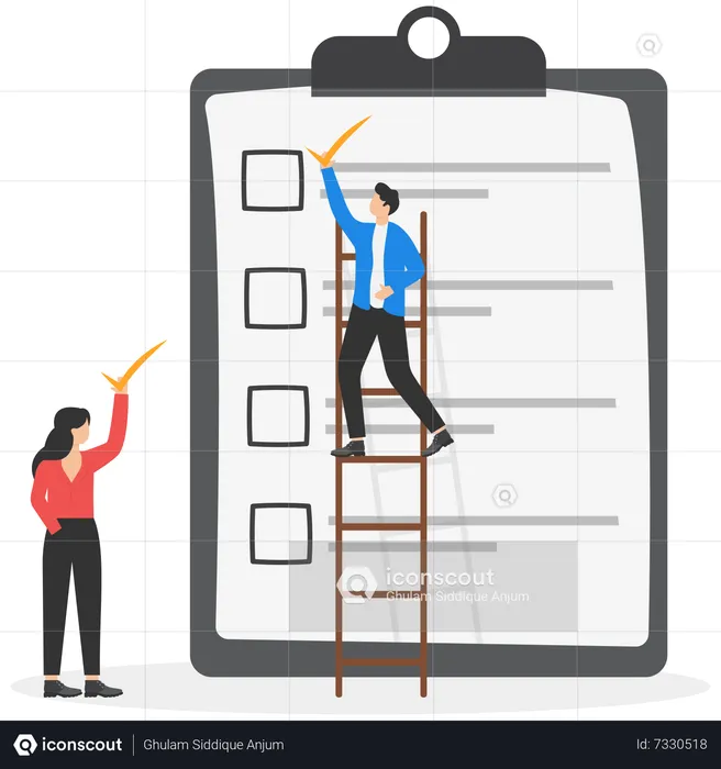 Young businessman checking list with tick mark on clipboard  Illustration