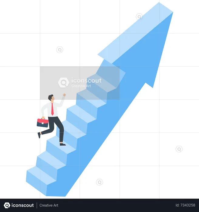 Young Businessman Climbing Towards Business Growth  Illustration