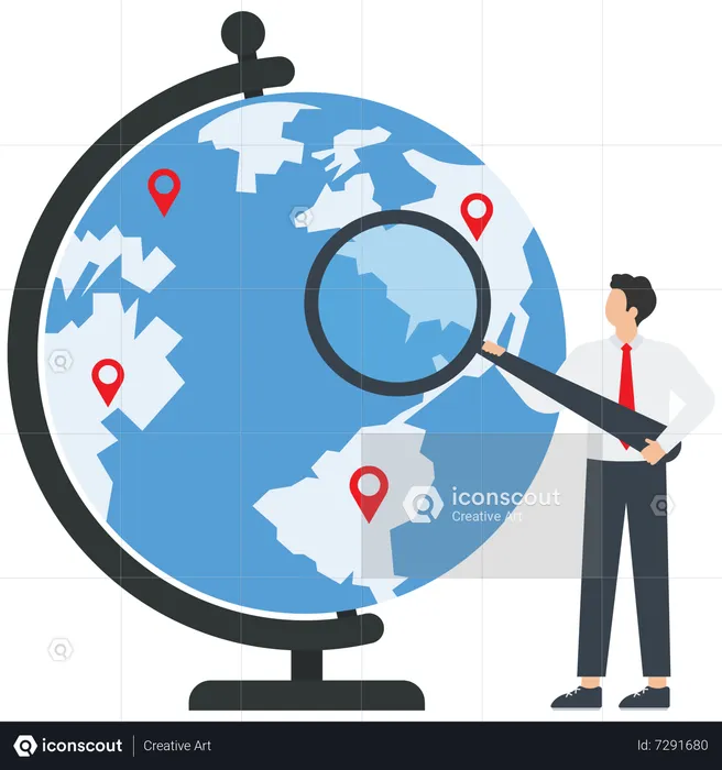 Young Businessman Finding Location For Business Expansion  Illustration