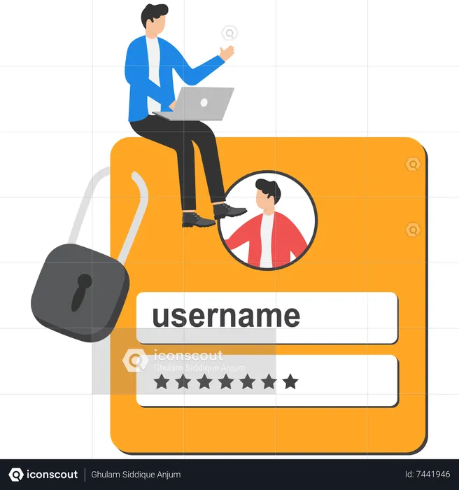 Young businessman hold key with user account lock with strong lock pad  Illustration