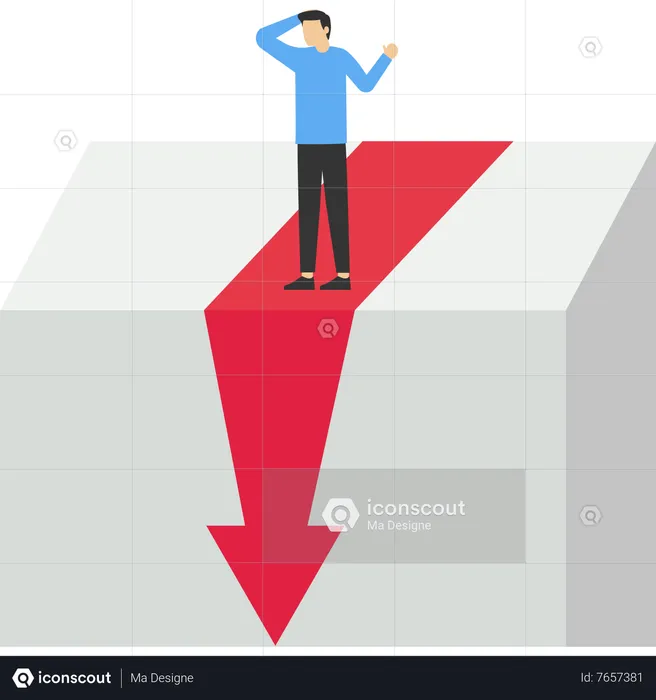 Young businessman looking at a drop in a business chart diagram  Illustration